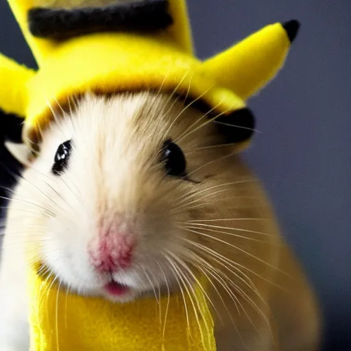 Image similar to a hamster wearing a pikachu hat