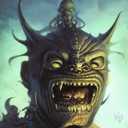 Image similar to head and shoulders portrait of a rakshasa, d & d, fantasy, greg rutkowski, frank frazetta, alexandre chaudret, boris vallejo, michael whelan, miro petrov, hr giger, magali villeneuve, donato giancola