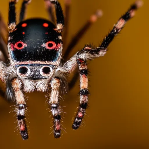 Image similar to macro lens photo of a spider, dynamic lighting, photorealistic, ultra detailed, stunning visuals, blur, studio photo, studio quality lighting, 8 k