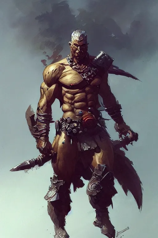 Prompt: warrior, attractive male, character design, painting by greg rutkowski, katsuya terada, frank frazetta, trending on artstation