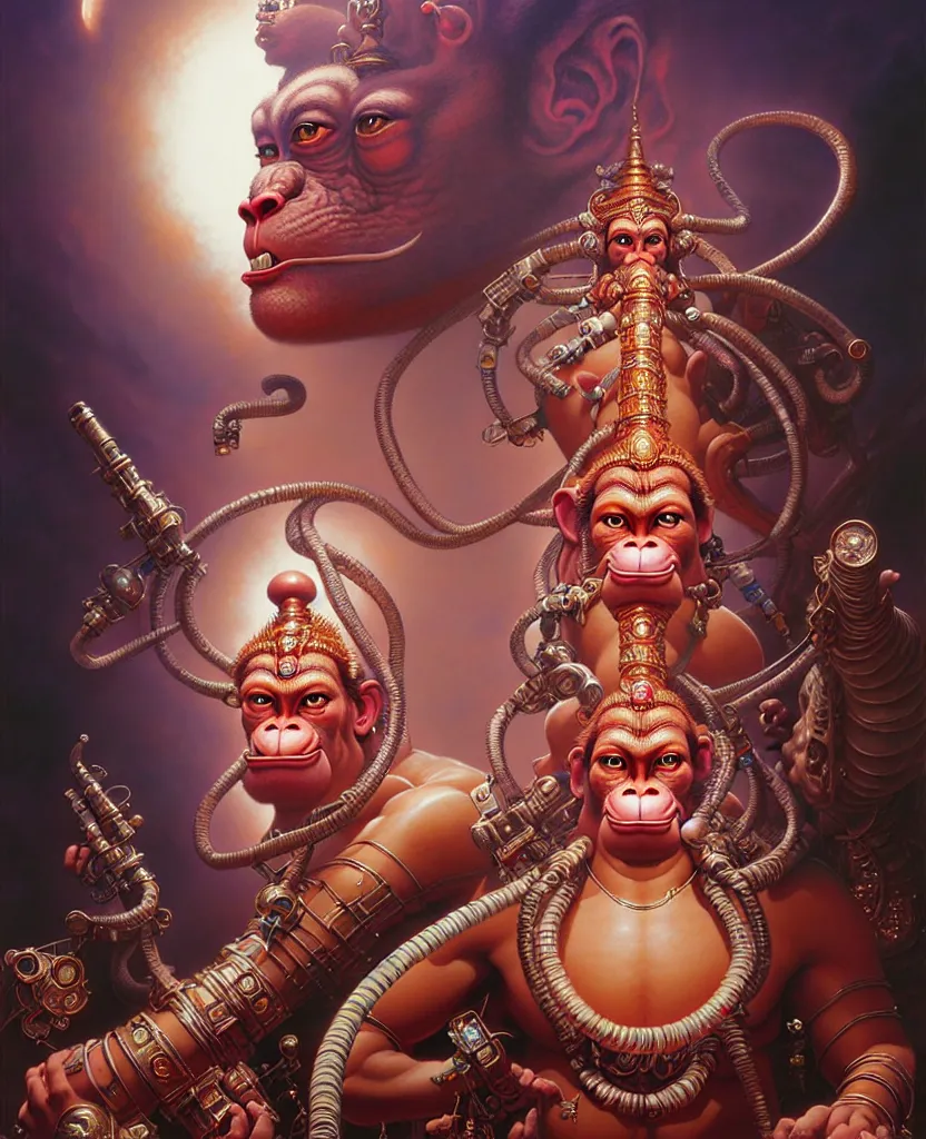 Prompt: beautiful hanuman fantasy character portrait, ultra realistic, wide angle, intricate details, the fifth element artifacts, highly detailed by peter mohrbacher, hajime sorayama, wayne barlowe, boris vallejo, aaron horkey, gaston bussiere, craig mullins