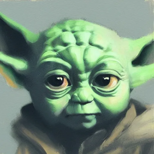 Image similar to portrait of sad baby yoda, artwork by guy denning and charlie bowater,