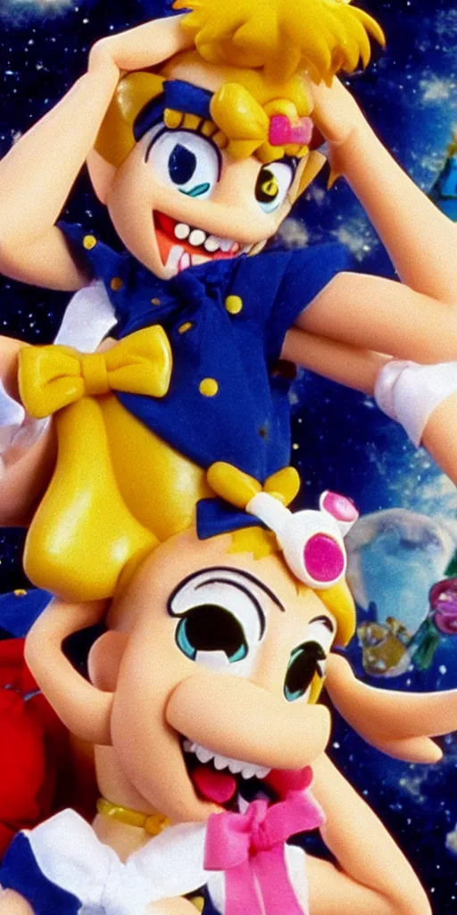 Image similar to Sailor Moon in Wallace and Gromit, extreme close-up