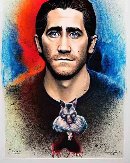 Image similar to jake gyllenhaal in donne darko, airbrush, drew struzan illustration art, key art, movie poster