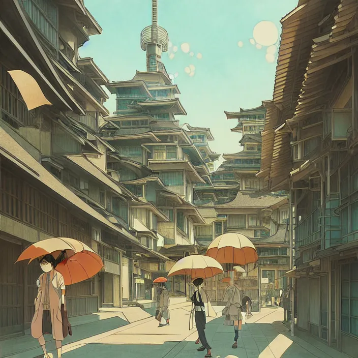 Image similar to empty japanese city, summer, in the style of studio ghibli, j. c. leyendecker, greg rutkowski, artem