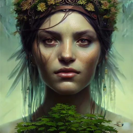 Image similar to a beautiful portrait of a plant goddess by Greg Rutkowski and Raymond Swanland, Trending on Artstation, ultra realistic digital art