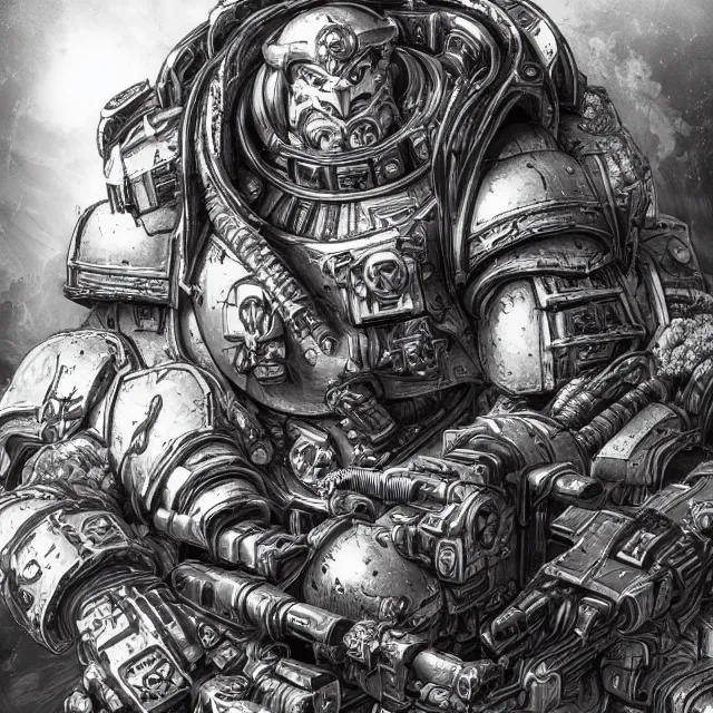 Image similar to a portrait of a space marine from warhammer 4 0 k, an ultrafine hyperdetailed illustration by kim jung gi, irakli nadar, intricate linework, bright colors, octopath traveler, final fantasy, unreal engine 5 highly rendered, global illumination, radiant light, detailed and intricate environment