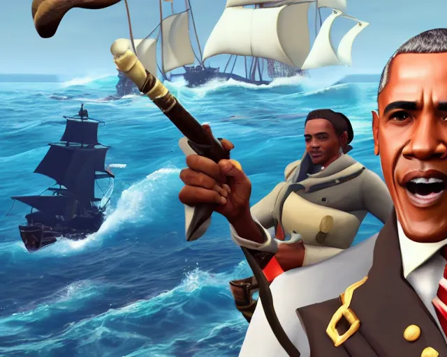 Image similar to a screenshot of Barack Obama in Sea of Thieves (2018)