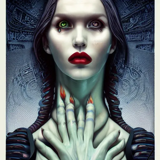 Prompt: Lofi Scorn Giger Lovecraft Lovecraftian Alien Woman portrait Pixar style by Tristan Eaton Stanley Artgerm and Tom Bagshaw