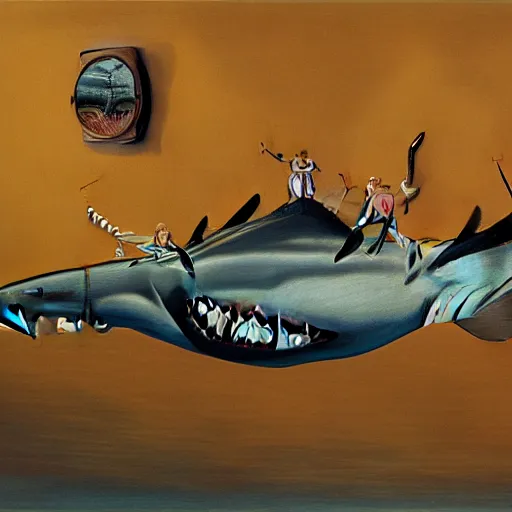 Image similar to sharks in the persistence of memory of salvador dali