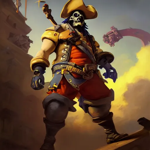 Image similar to greg manchess portrait painting of partially armored undead pirate captain lechuck as overwatch character, medium shot, asymmetrical, profile picture, organic painting, sunny day, matte painting, bold shapes, hard edges, street art, trending on artstation, by huang guangjian, gil elvgren, ruan jia, greg rutkowski, gaston bussiere