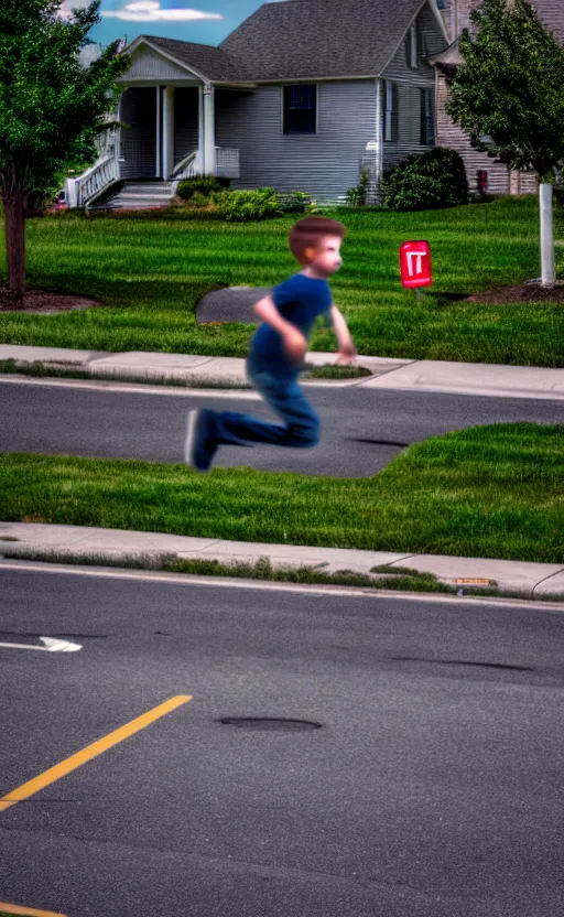 Prompt: a liminal middle class American suburb, glitch in the matrix, horrifying monster, motion blur, lens blur, clean, empty, depth of field, no filter