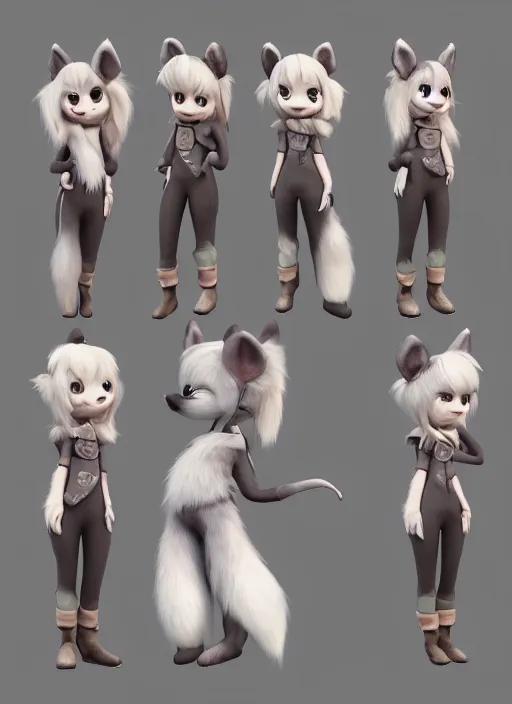 Image similar to female furry mini cute style, character adoptable, highly detailed, rendered, ray - tracing, cgi animated, 3 d demo reel avatar, style of maple story and zootopia, maple story rat girl, grey rat, dark skin, soft shade, soft lighting
