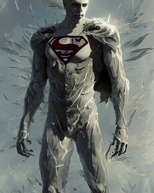 Prompt: white skeleton superman of weed leaves, clear sky, scifi character portrait by greg rutkowski esuthio craig mullins