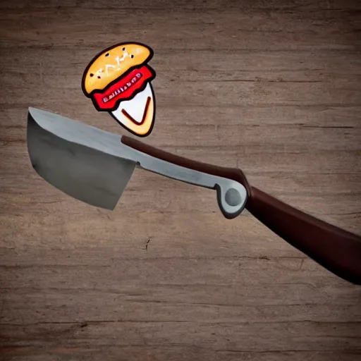 Prompt: an axe that has a hamburger as the axe head