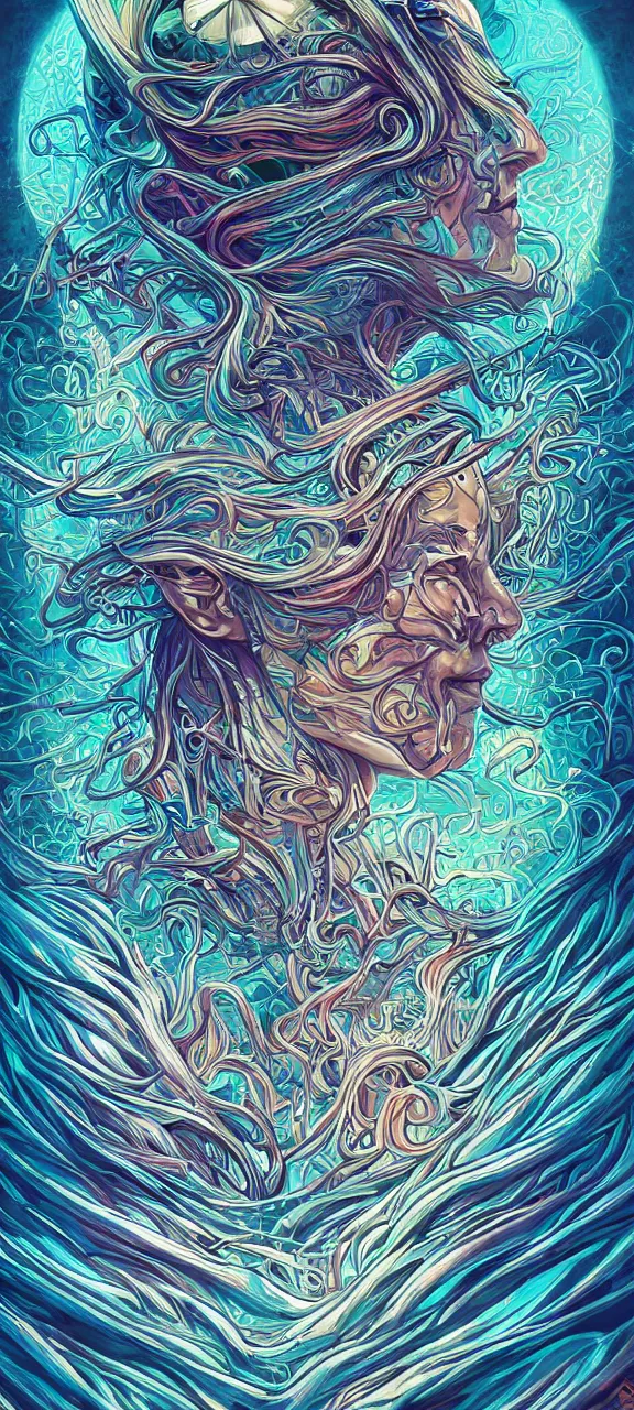 Image similar to android jones alex grey android jones alex grey mark cooper, artgerm artstation award winning photorealistic detailed hypervivid intense fantasy concept art, hypervivid intense mcbess, the sea by dan mumford