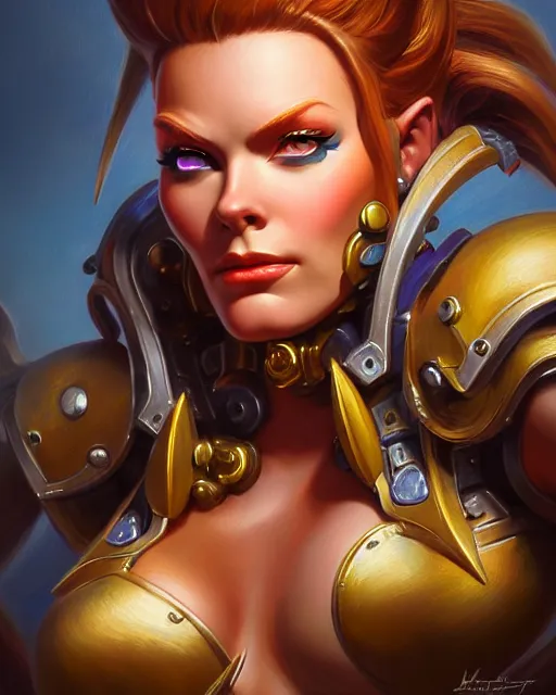 Image similar to brigitte from overwatch, fantasy, fantasy art, character portrait, portrait, close up, highly detailed, intricate detail, amazing detail, sharp focus, vintage fantasy art, vintage sci - fi art, radiant light, caustics, by boris vallejo