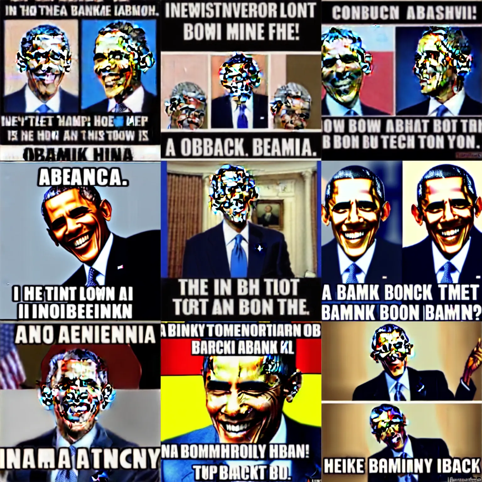 Prompt: a hilarious conservative Barack Obama meme, iFunny Impact font bottom text laughing emoji 😂