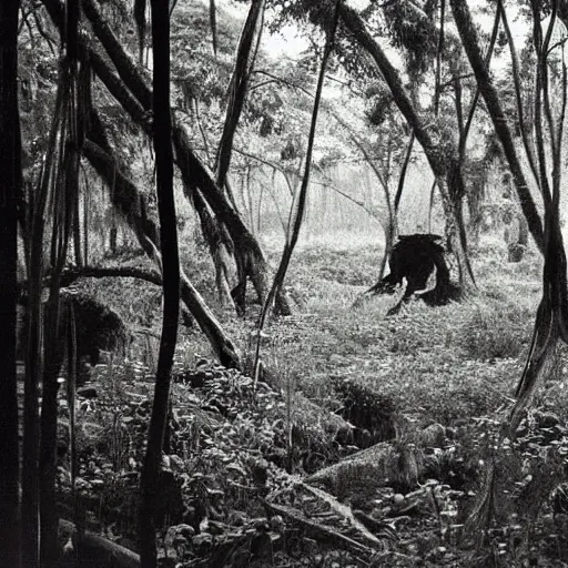 Image similar to Shadow creatures stalk through a forest, vietnam war photography