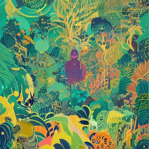 Image similar to disco diffusion painting of the jungle by victo ngai and malika favre, masterpiece, contest award winner