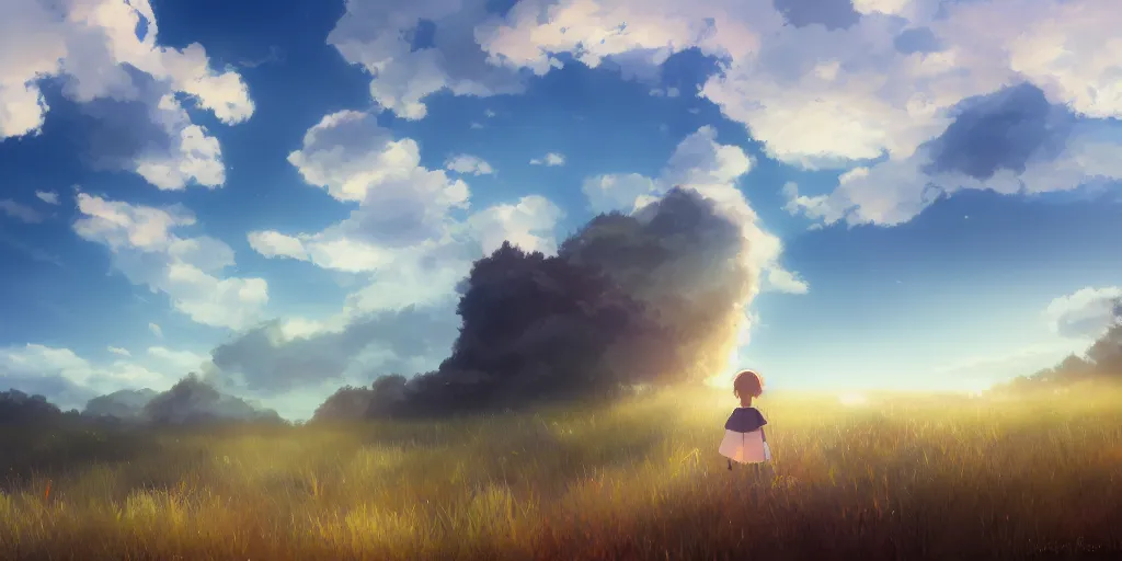 Prompt: a field, cinematic angle, studio Ghibli, volumetric lighting, breathtaking, beautiful composition, elegant, digital art, detailed, oil painting, hyperrealistic, sharp focus, 8k