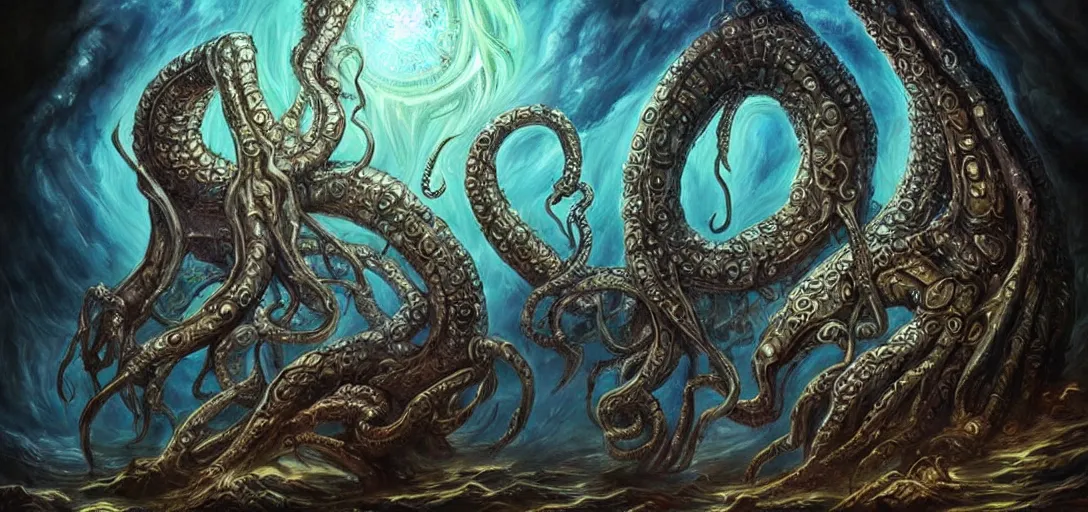 Image similar to beatiful eternal gods art fantasy mythology lovecraft style, detailed painting artstaition