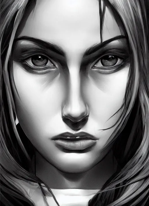 Image similar to up close portrait of a beautiful woman in black and white, art by diego fazio and diegoKoi and oscar Ukono, concept art, sharp focus, artgerm, 8k highly detailed