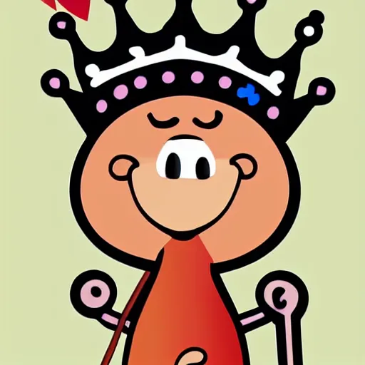 Image similar to kidney bean holding a staff, wearing crown, cartoon character, digital art, fun,