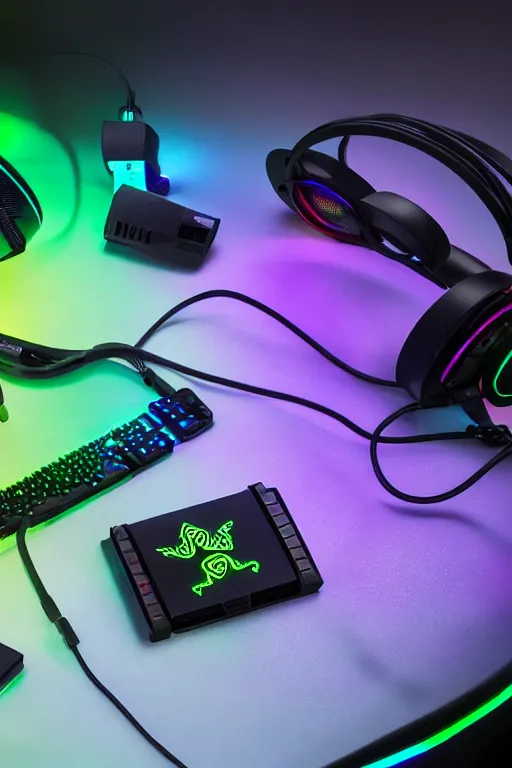 Image similar to razer gaming VODKA, rgb lights, promotional photo