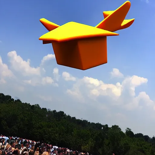 Image similar to a plane made of cheese, in air