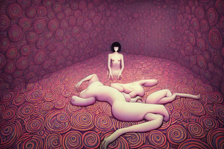 Prompt: realistic detailed image of women floating in a padded room, conjuring psychedelic background, part by takato yamamoto, part by alex gray, ross tran, james jean, ultra realistic, octane render, highly detailed, 8 k, trending on artstation, cosmic, symmetry, masterpiece