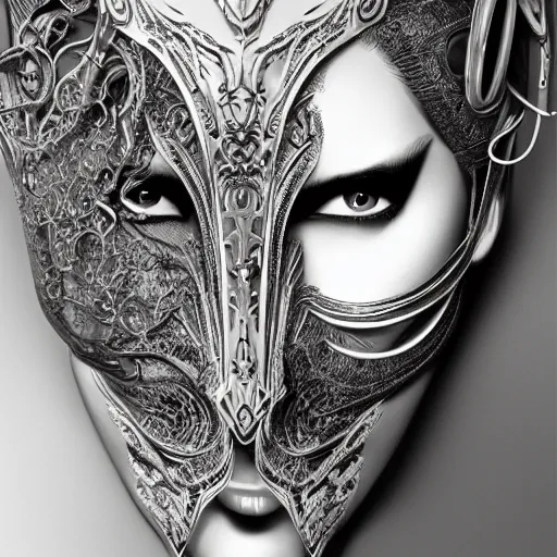 Image similar to Very very very very highly detailed epic photo of full face with beautiful ornamental venetian mask, intricate, dystopian, sci-fi, extremely detailed, digital painting, artstation, concept art, smooth, sharp focus, illustration, intimidating lighting, incredible art by Artgerm and Vincent di Fate and Anton Pieck