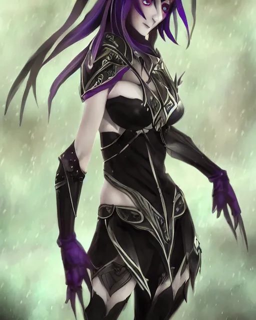 Image similar to elven dark elf girl, in the style of sumihei, tokyo ravens style, dynamic lighting, fantasy concept art, trending on art station, stunning visuals, ultra detailed