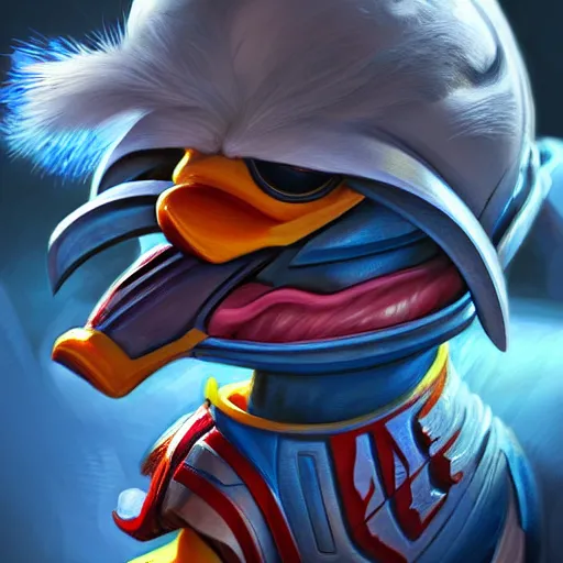 Prompt: donald duck getting angry, sci - fi, gritty, shadowrun splash art, art by artgerm, intricately detailed, highly detailed, trending on artstation, 4 k, wallpaper - 1 0 2 4