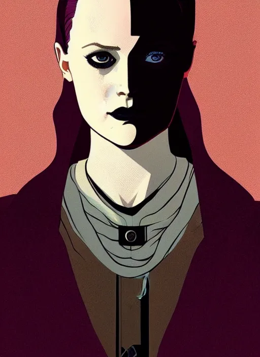 Image similar to a portrait of Evan Rachel Wood as Dolores, in the show Westworld, poster artwork by Michael Whelan and Tomer Hanuka, clean