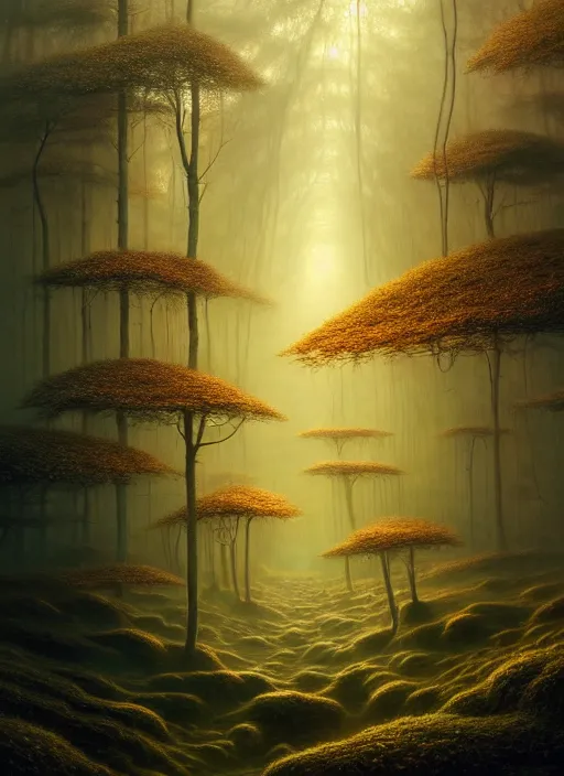 Prompt: a hyper - detailed 3 d render like a oil painting of the multidimensional forest in the golden light of dawn, surrealism!!!!! surreal concept art, lifelike, photorealistic, digital painting, aesthetic, smooth, sharp focus, artstation hd, by greg rutkowski, chris tulloch mccabe, valentina remenar and asher duran,