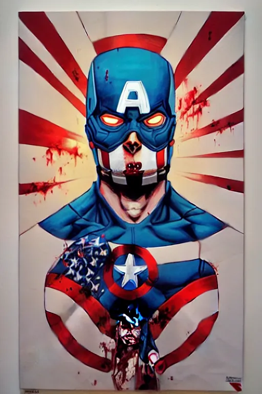 Prompt: a zombie captain america watching tv, tristan eaton, victo ngai, artgerm, rhads, ross draws