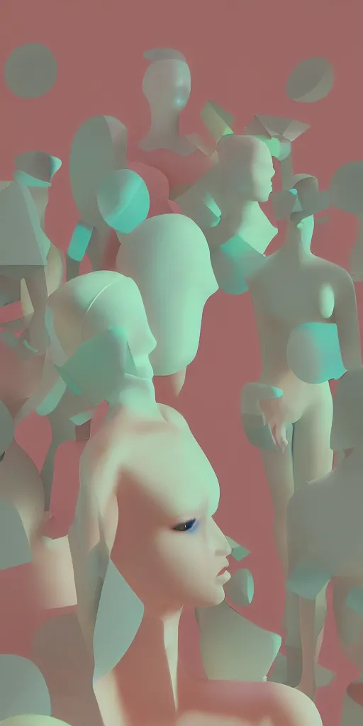 Image similar to 3d matte render, mannequins, dj rave party, Hsiao-Ron Cheng, pastel colors, hyper-realism, pastel, polkadots, minimal, simplistic, amazing composition, vaporwave, wow, Gertrude Abercrombie, Beeple, minimalistic graffiti masterpiece, minimalism, 3d abstract render overlayed, black background, psychedelic therapy, trending on ArtStation, ink splatters, pen lines, incredible detail, creative, positive energy, happy, unique, negative space, pure imagination painted by artgerm