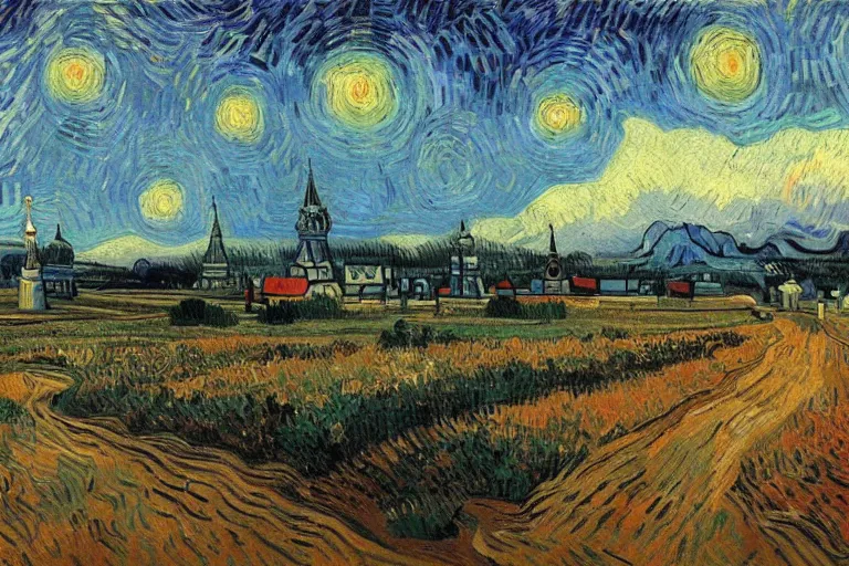 Image similar to beautiful russia of the future, oil painting, trending on artstation by van gogh