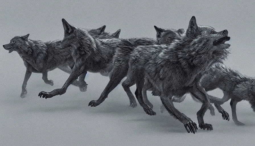 pack of wolves running anime