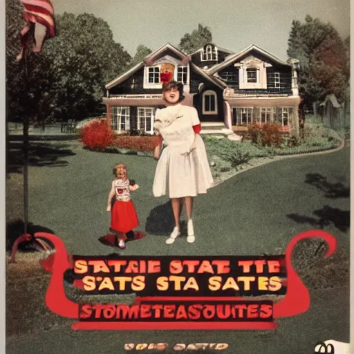 Image similar to Satanic States of America, alternate history, 1950s family, goth family, suburbia, suburban living, Stepford home, sitcom screenshot
