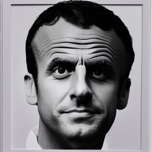 Image similar to toilet with Emmanuel Macron face printed on it, white borders, 50mm photography, high quality, 4K