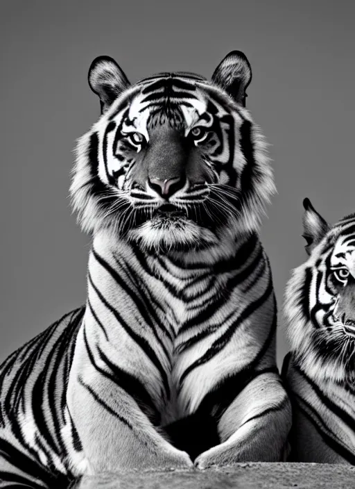 Image similar to two tiger black and white portrait white sky in background