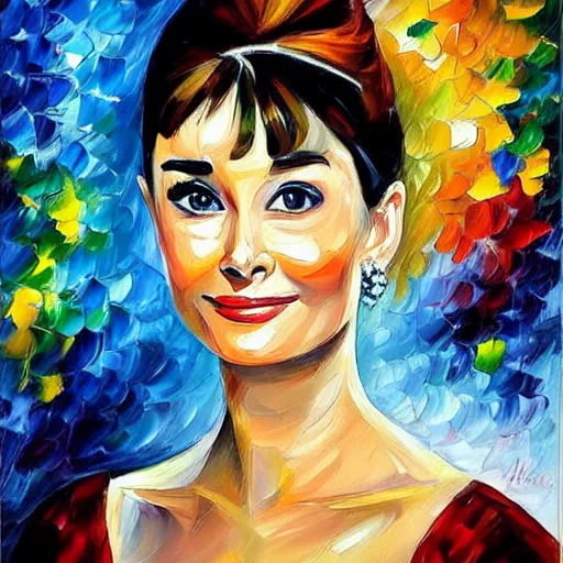 Prompt: a portrait of a audrey hepburn, leonid afremov