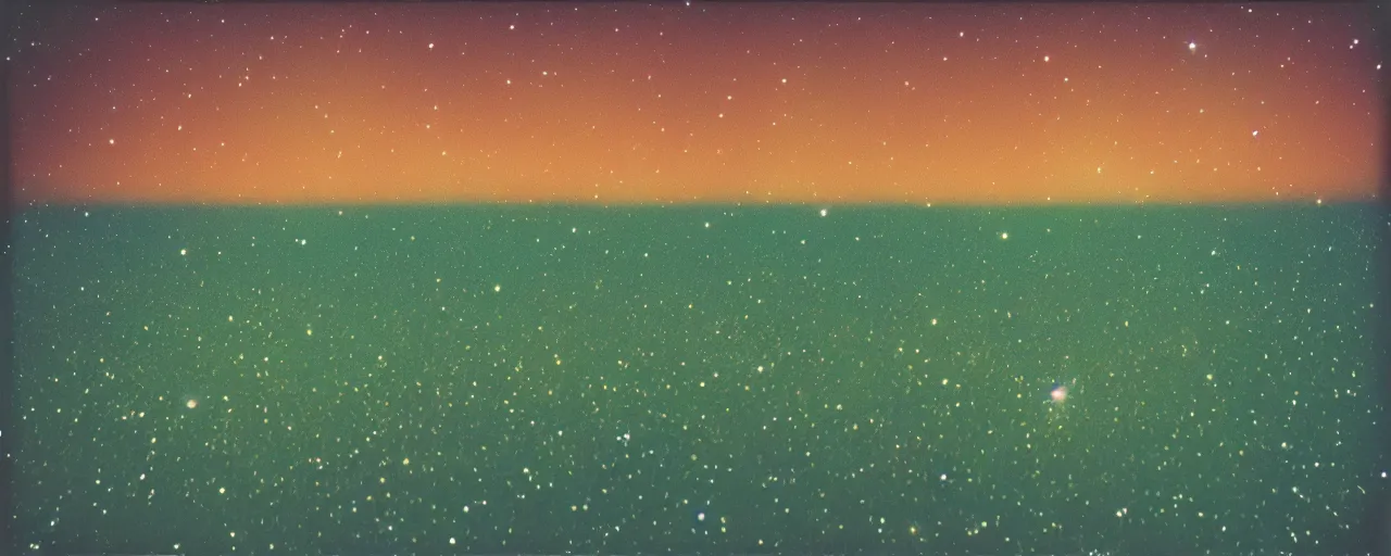 Prompt: stunning galaxy field. vintage analog poloroid. warm azure tones, red color bleed, film grain, beautiful, brilliant.