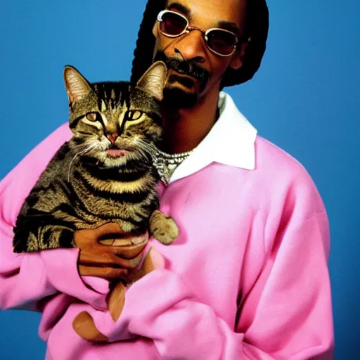 Image similar to Snoop Dogg holding a cat for a 1990s sitcom tv show, Studio Photograph, portrait, C 12.0
