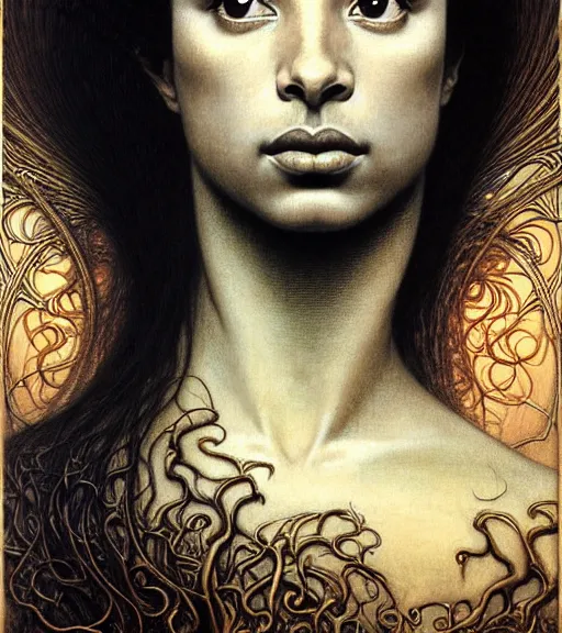 Prompt: detailed realistic beautiful young sade adu face portrait by jean delville, gustave dore and marco mazzoni, art nouveau, symbolist, visionary, gothic, pre - raphaelite. horizontal symmetry by zdzisław beksinski, iris van herpen, raymond swanland and alphonse mucha. highly detailed, hyper - real, beautiful, fractal baroque