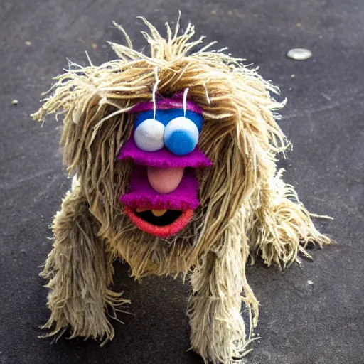 Image similar to disheveled, worn, torn muppet