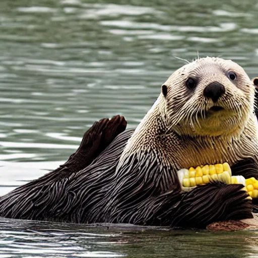 Image similar to a sea otter combined with corn on the cob