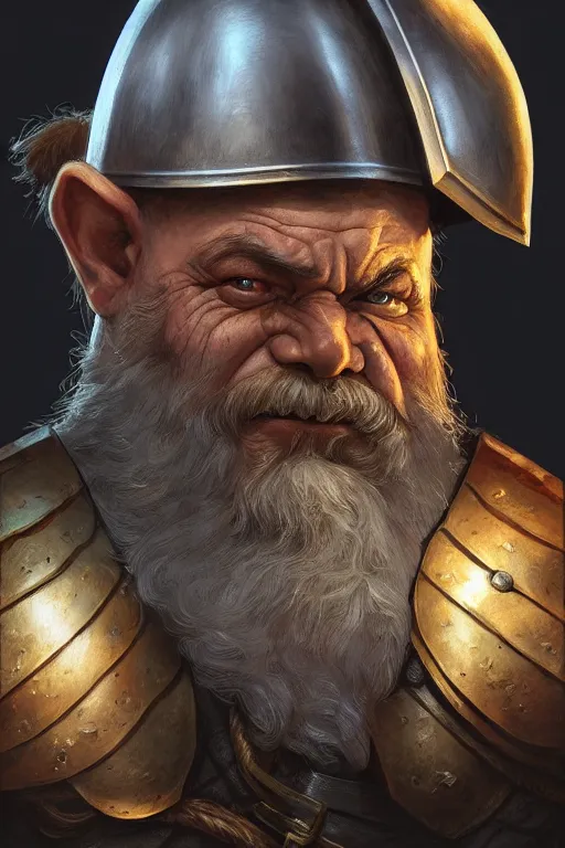 Image similar to dwarf knight portrait, highly detailed, d & d, fantasy, highly detailed, digital painting, trending on artstation, concept art, sharp focus, illustration, global illumination, ray tracing, realistic shaded, art by artgerm and greg rutkowski and fuji choko and viktoria gavrilenko and hoang lap